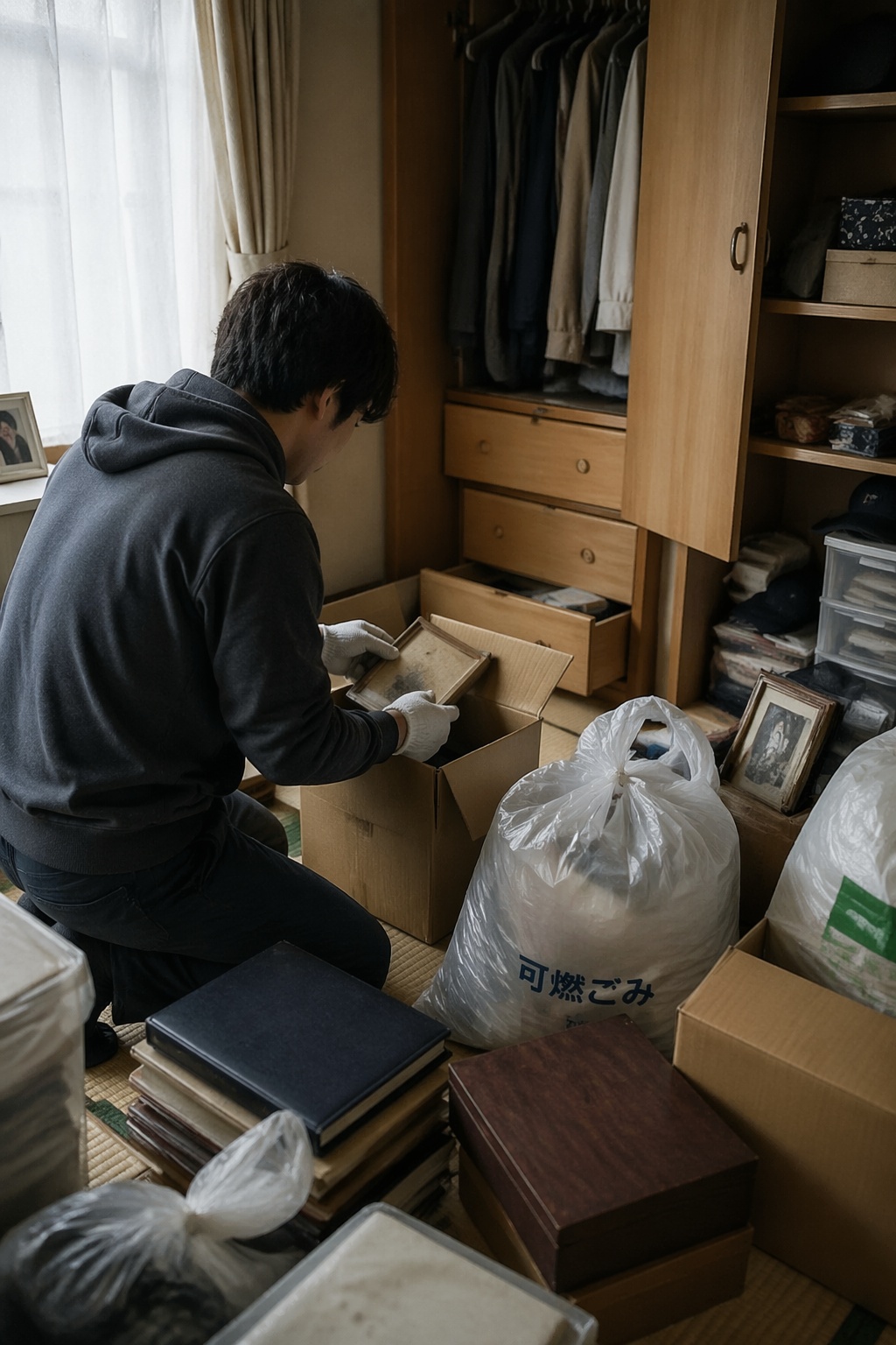 札幌市の遺品整理・生前整理 思い出の品を丁寧に仕分ける作業